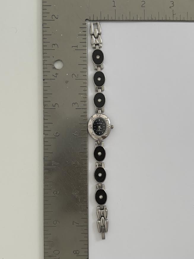 Silver and Black with Rhinestone Band Watch
