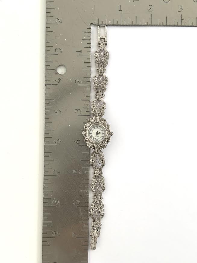 Lacy Marcasite Style Silver Watch