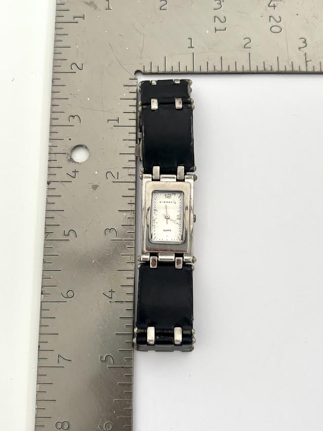 Black leather and Silver Chunky Watch