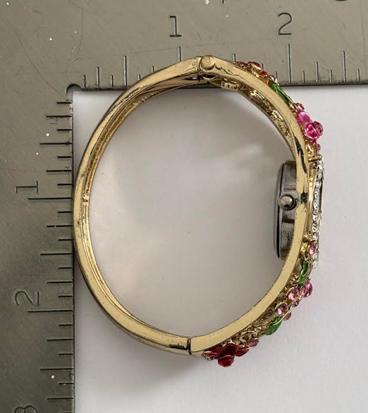 Gold Floral Bangle Watch