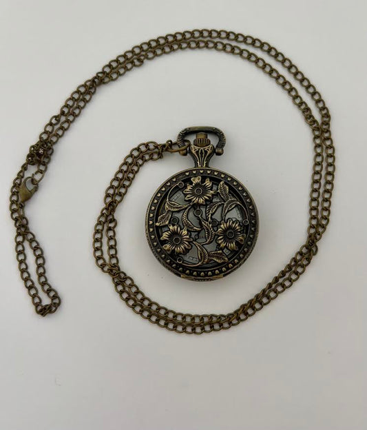 Floral Bronze Pocket Watch Necklace