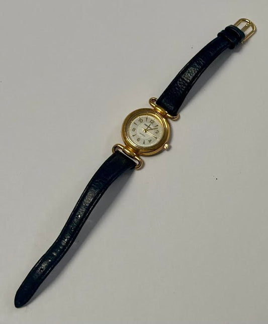 Classic Gold and Black Genuine Leather Watch