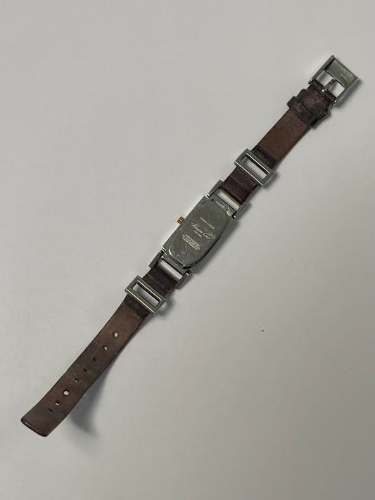 Skinny Silver and Brown Leather Watch