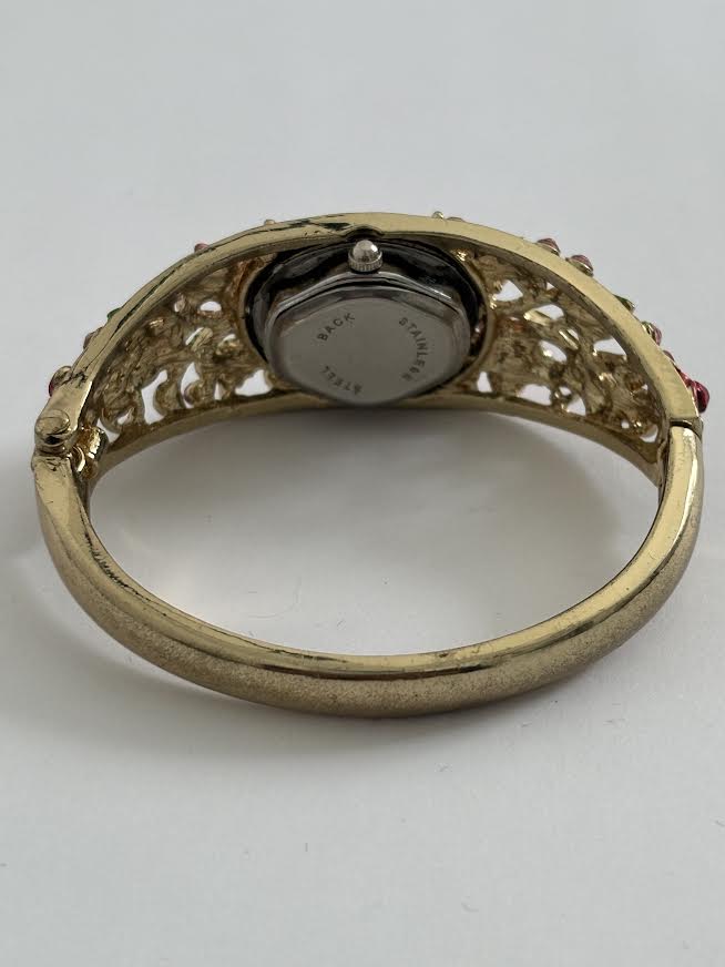 Gold Floral Bangle Watch