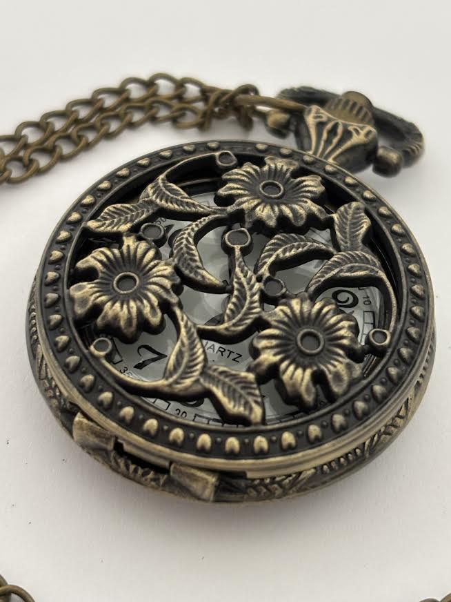 Floral Bronze Pocket Watch Necklace
