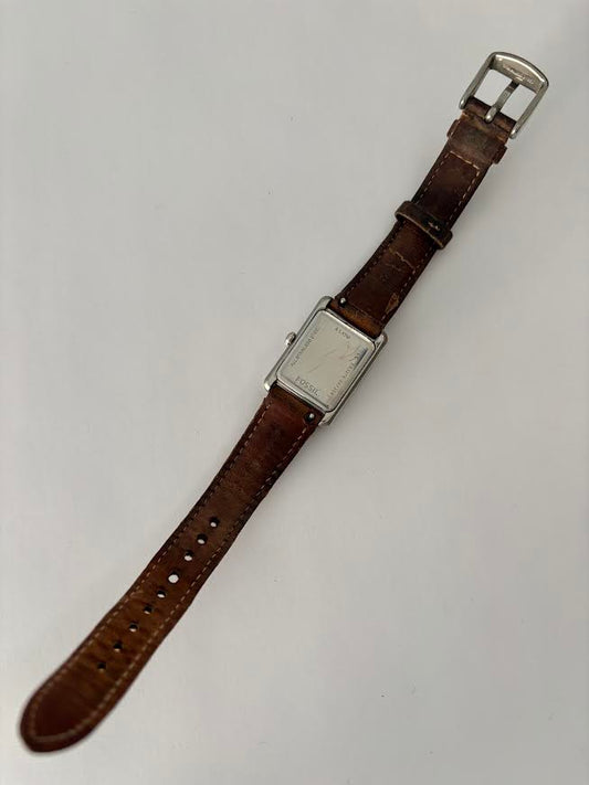 Silver and Brown Leather Fossil Watch