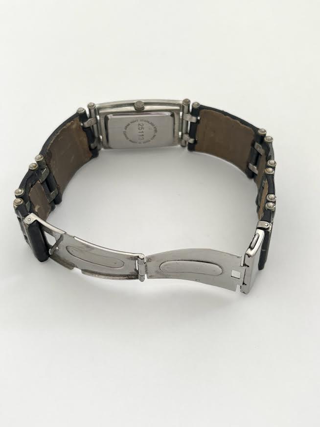 Black leather and Silver Chunky Watch