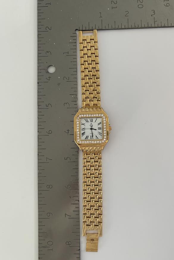 Square Gold and Rhinestone Tank Watch
