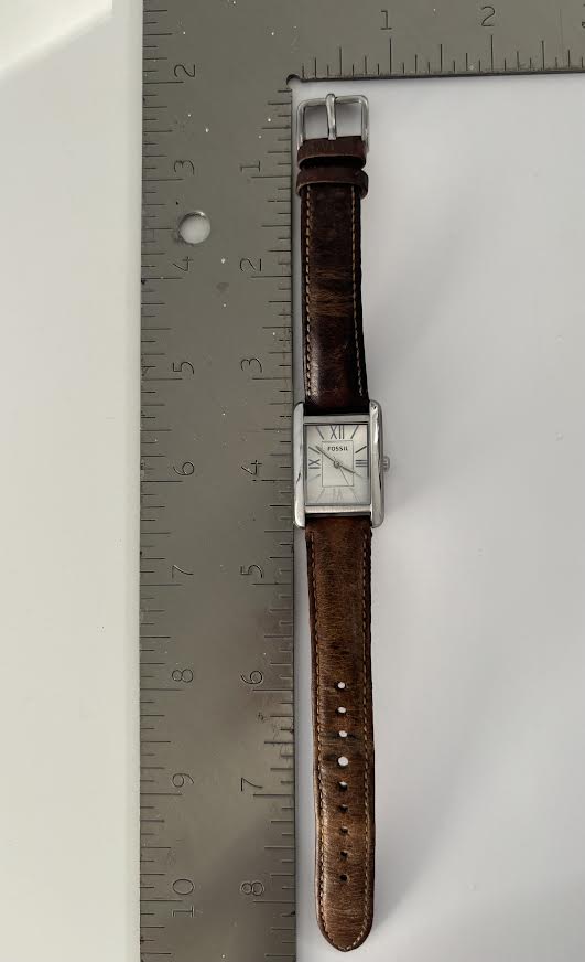 Silver and Brown Leather Fossil Watch