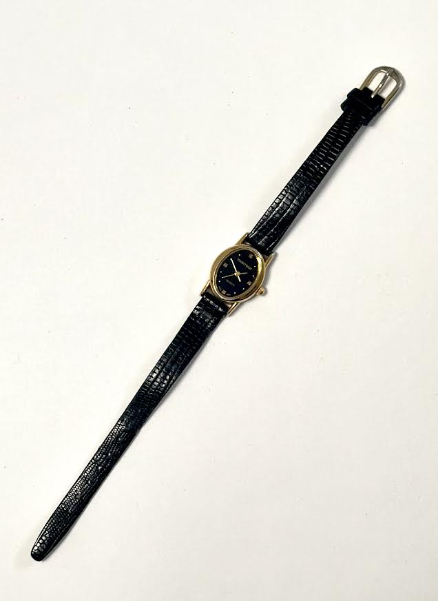 Elegant Black Genuine Leather and Gold Watch