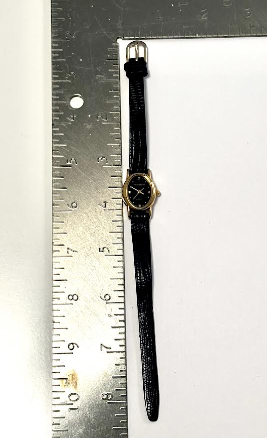 Elegant Black Genuine Leather and Gold Watch