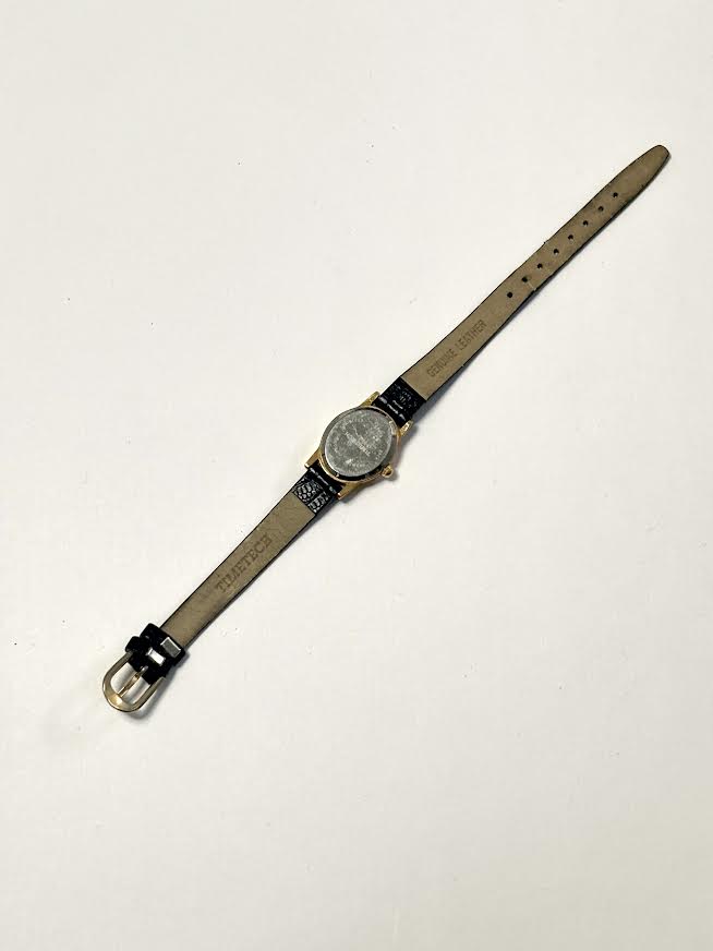 Elegant Black Genuine Leather and Gold Watch