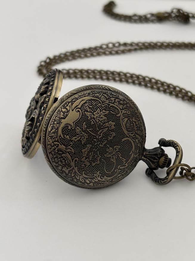 Floral Bronze Pocket Watch Necklace