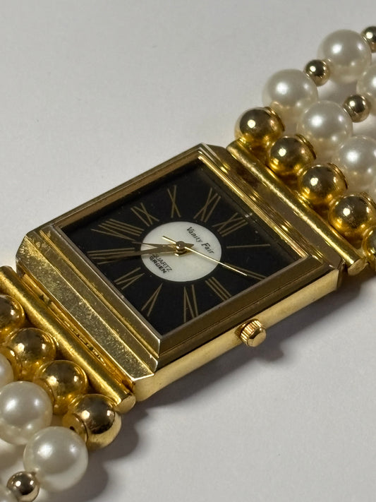 Vintage Glamour Gold and Pearl Watch