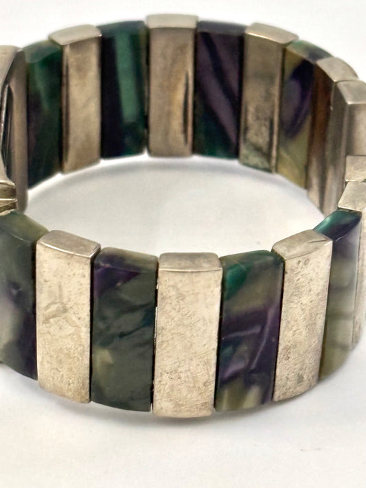 Silver and Green Gemstone Cuff watch