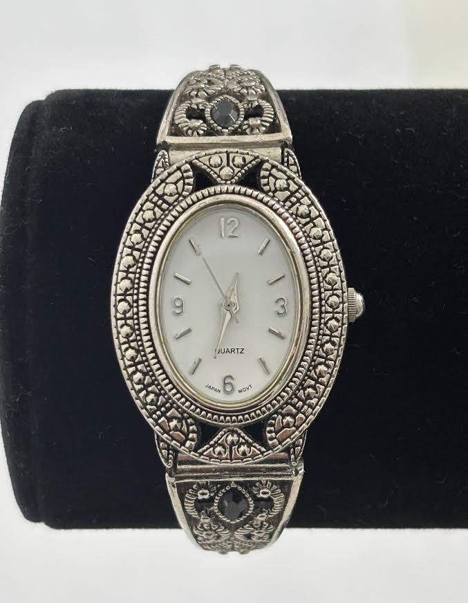 Silver Marcasite Style Expandable Watch