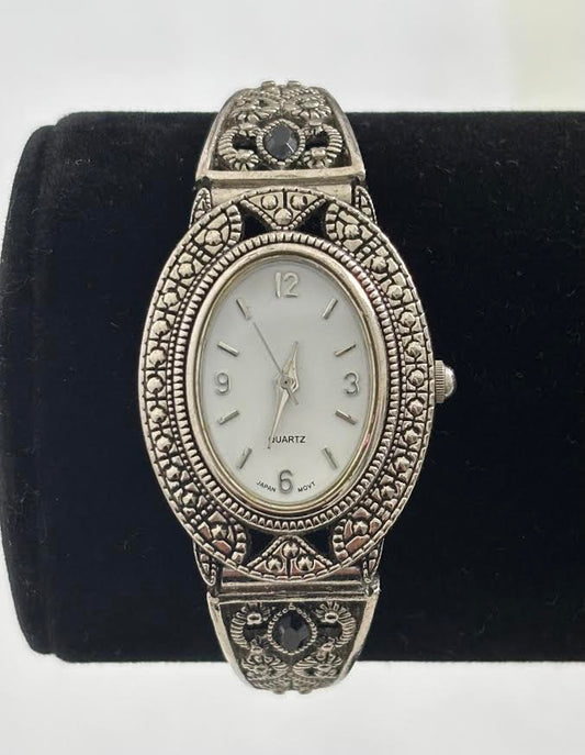 Silver Marcasite Style Expandable Watch