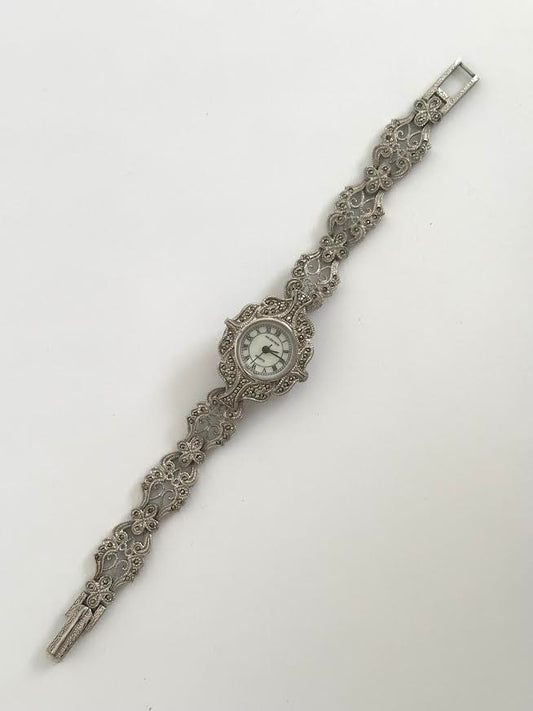 Lacy Marcasite Style Silver Watch