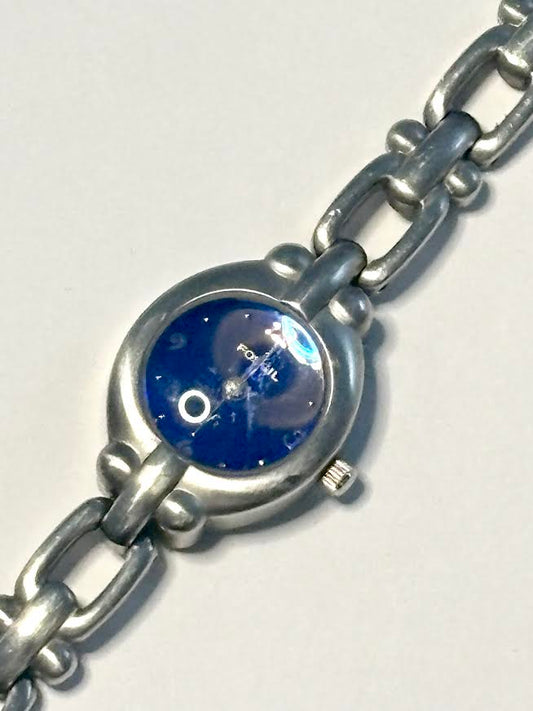 Brilliant Blue and Silver Fossil Watch
