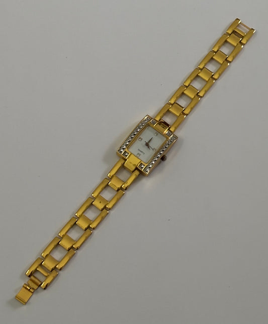 Gold Square and Rhinestone Watch