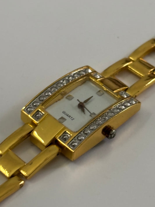 Gold Square and Rhinestone Watch