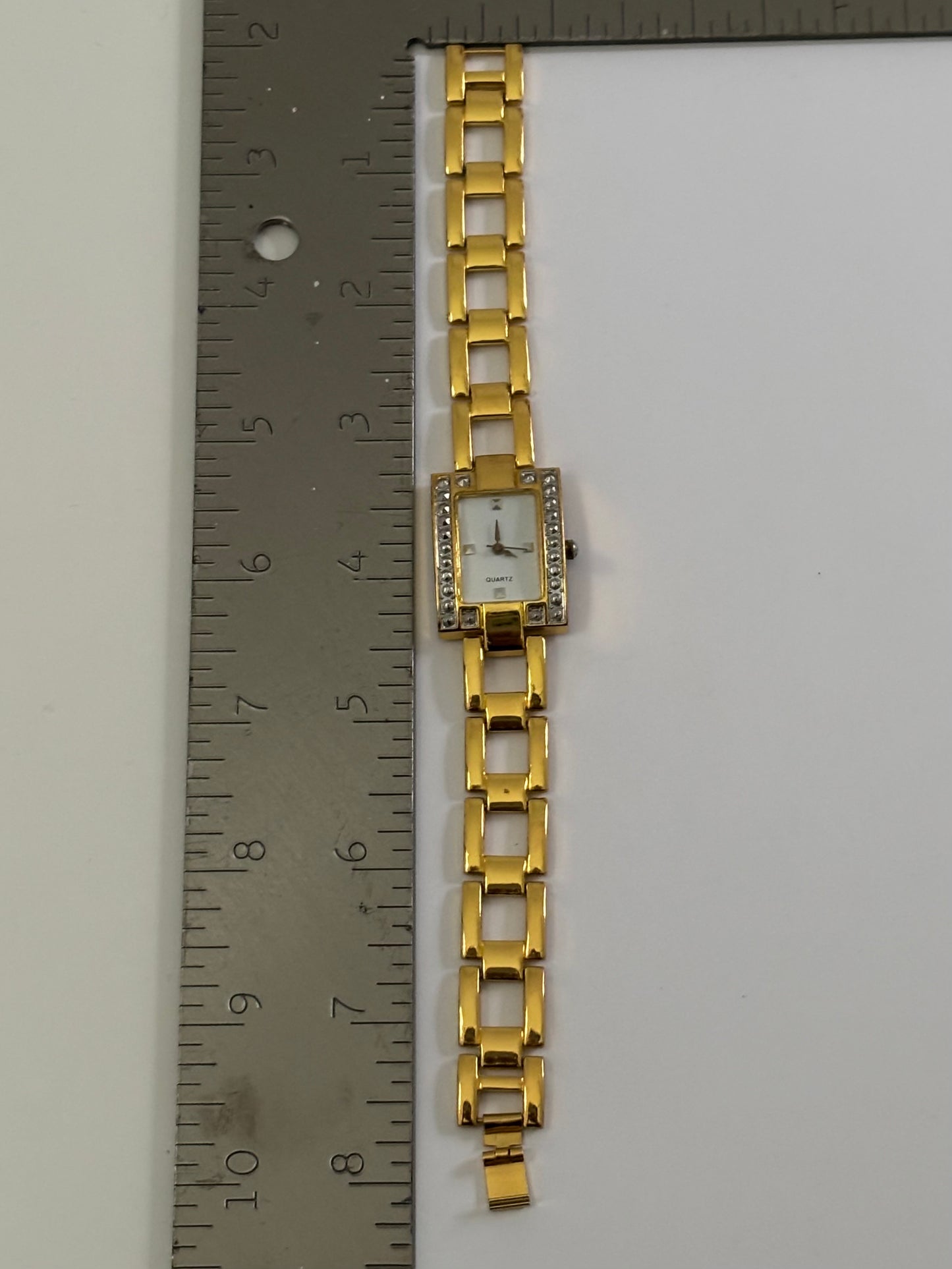 Gold Square and Rhinestone Watch