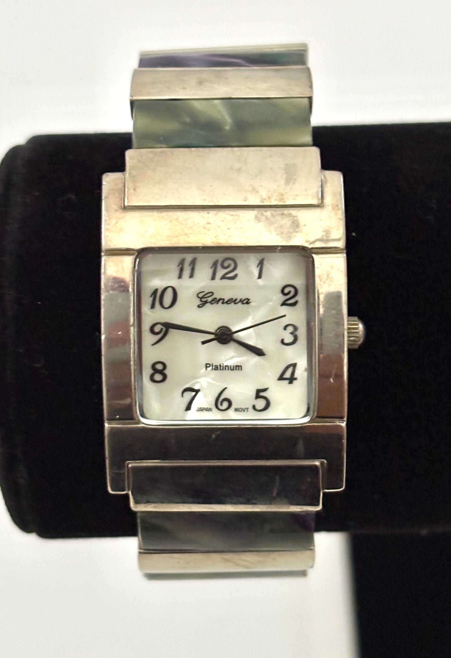 Silver and Green Gemstone Cuff watch